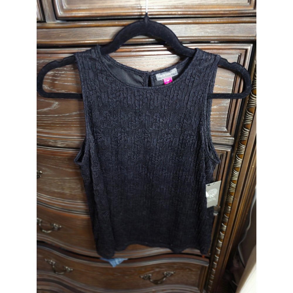 Vince Camuto Womens Floral Lace Crewneck Tank Top Rich Black 91225626 Sleeveless